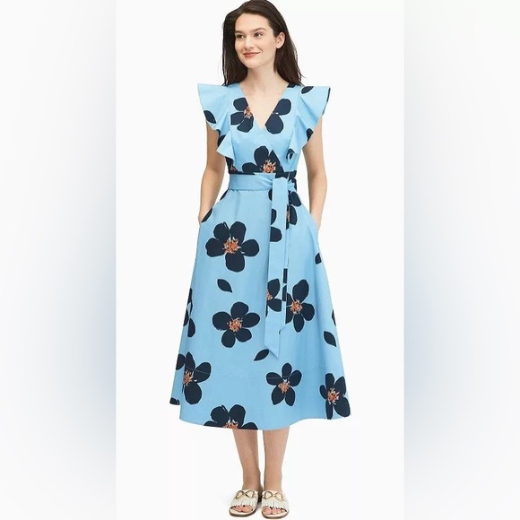 kate spade Dresses & Skirts - Kate Spade Grand Flora Poplin Midi Dress Blue Heron 🩵🩵🩵